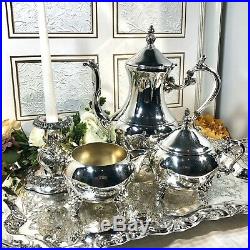 Vintage Rogers Brothers Silver Plated Tea Coffee Tray Lady Margaret 5 piece set