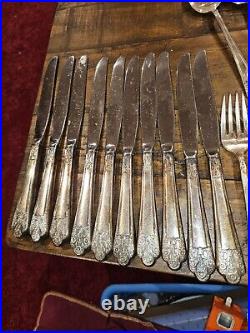 Vintage Rogers DeLuxe Plate Silverware, Precious with Original Peperwork 77 Piec