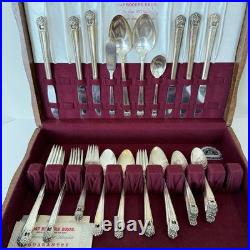 Vintage Rogers Silver Plate Eternally Yours Flatware 45 Piece Set & Box Floral