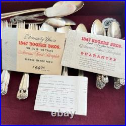 Vintage Rogers Silver Plate Eternally Yours Flatware 45 Piece Set & Box Floral