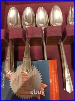 Vintage Rogers Silver plate Flatware Majestic Art Deco 56 Pieces With Box