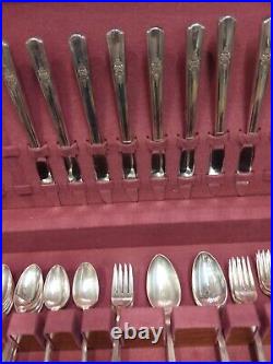 Vintage Rogers Silver plate Flatware Majestic Art Deco 56 Pieces With Box