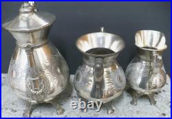 Vintage Rogers Smith & Co 3 Piece Peacock Feather Repousse Silver Plate Tea Set