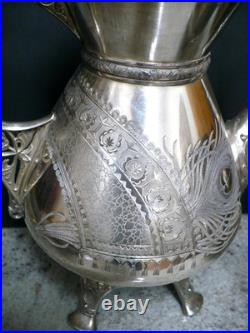 Vintage Rogers Smith & Co 3 Piece Peacock Feather Repousse Silver Plate Tea Set