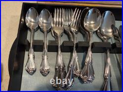 Vintage Set 50 Pc 1881 Rogers Oneida Arbor Rose Stainless Flatware Silverware
