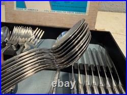 Vintage Set 50 Pc 1881 Rogers Oneida Arbor Rose Stainless Flatware Silverware
