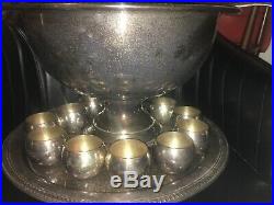 Vintage SilverPlate Punch Bowl Set with 11 Cups, Ladles and Tray by Rogers Silver