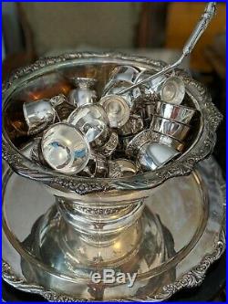 Vintage SilverPlate Punch Bowl Set with 26 Cups, Ladles and Tray 1847 Rogers Bros