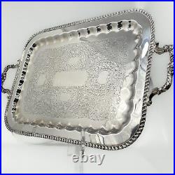 Vintage Silver Plate Butlers Tray Engraved Serving Tray