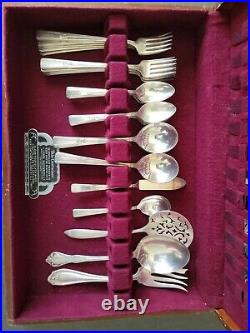 Vintage Silver Plate Flatware by WM Rogers in Wooden Box, 53Piece