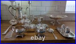 Vintage Silver Plate Oneida, Rogers, Sheffield Teapot lot 16 Service Dishes, Butter