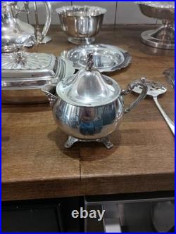 Vintage Silver Plate Oneida, Rogers, Sheffield Teapot lot 16 Service Dishes, Butter