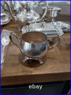 Vintage Silver Plate Oneida, Rogers, Sheffield Teapot lot 16 Service Dishes, Butter