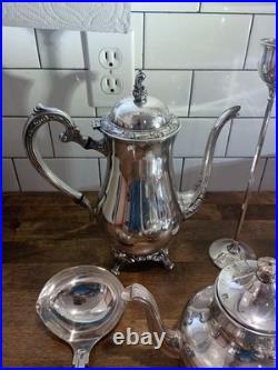 Vintage Silver Plate Oneida, Rogers, Sheffield Teapot lot 16 Service Dishes, Butter Vintage Silver Plate Oneida, Rogers, Sheffield Teapot lot 16 Service Dishes, Butter