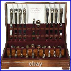 Vintage VTG 1847 Rogers Bros Finest Daffodil Silverware Set & Wooden Chest 52 PC