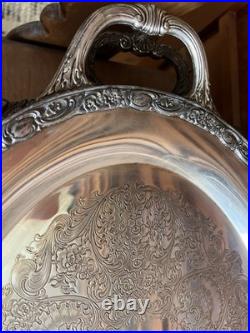 Vintage Victorian Rose Wm Rogers & Son Oval Silver Plated Serving Platter Tray