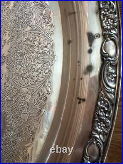 Vintage Victorian Rose Wm Rogers & Son Oval Silver Plated Serving Platter Tray