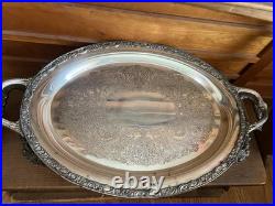 Vintage Victorian Rose Wm Rogers & Son Oval Silver Plated Serving Platter Tray