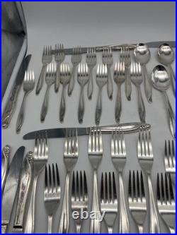 Vintage WM A Rogers Oneida Flowertime Silverplate Flatware 60pc Serves 12 Case