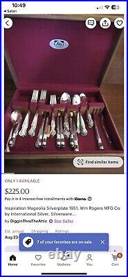 Vintage WM Rogers Extra Silver Plate Magnolia 47 Piece Flatware Set In Box New