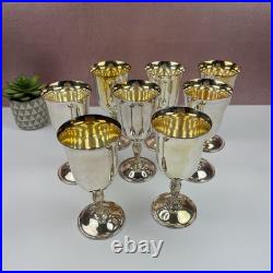 Vintage WM Rogers Silver Plate Wine Goblets Drinkware Glasses Set Of 8 Floral