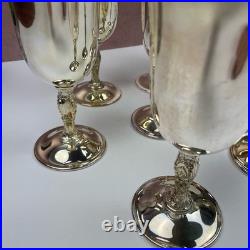 Vintage WM Rogers Silver Plate Wine Goblets Drinkware Glasses Set Of 8 Floral