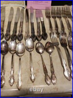 Vintage WM Rogers Silver Plated Flatware 63 Pc Set LADY DENSMORE