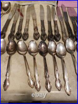 Vintage WM Rogers Silver Plated Flatware 63 Pc Set LADY DENSMORE