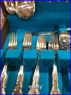 Vintage WM Rogers Silverplate Silverware 62pc with Wood Chest box Service For 8