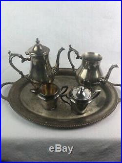 Vintage W. M. Rogers 800 Sterling Silver Plate Coffee Tea Tray Set Creamer Sugar