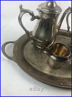Vintage W. M. Rogers 800 Sterling Silver Plate Coffee Tea Tray Set Creamer Sugar