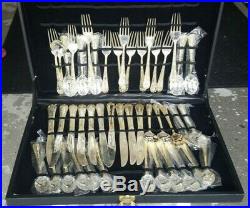 Vintage W. M. Rogers and Son Silverware'Enchanted Rose' Flatware Set 45 pieces