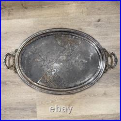 Vintage W Rogers 29 4 1/2 Silver Plate Oval Serving Tray 31 X 19 Ornate Design