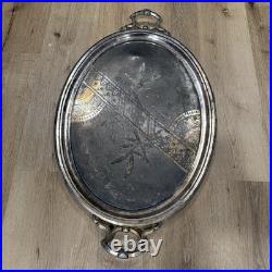 Vintage W Rogers 29 4 1/2 Silver Plate Oval Serving Tray 31 X 19 Ornate Design