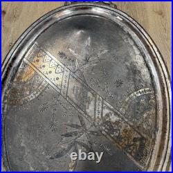 Vintage W Rogers 29 4 1/2 Silver Plate Oval Serving Tray 31 X 19 Ornate Design