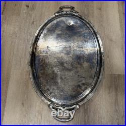 Vintage W Rogers 29 4 1/2 Silver Plate Oval Serving Tray 31 X 19 Ornate Design