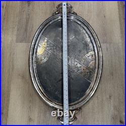 Vintage W Rogers 29 4 1/2 Silver Plate Oval Serving Tray 31 X 19 Ornate Design