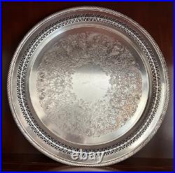Vintage Wm Rogers Mfg Co Silver Plate 13.4 Round Serving Tray #855 Platter Larg