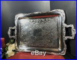 Vintage Wm Rogers Silver Plated Etched tray Serving Tea Decorative Platter 24