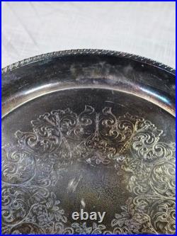 Vintage Wm Rogers Silver Plated Ornate Floral Serving Plate Tray