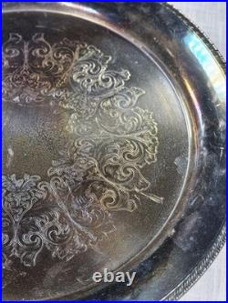 Vintage Wm Rogers Silver Plated Ornate Floral Serving Plate Tray