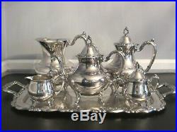 Vintage Wm Rogers Silverplate 6 pc Set Tea Coffee Water Pot Creamer Sugar & Tray