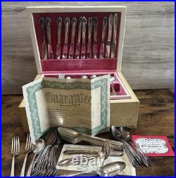 Vintage Wm Rogers Silverplate Flatware Lot Wood Chest 4 Patterns 84 Pc