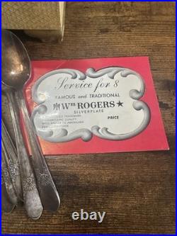 Vintage Wm Rogers Silverplate Flatware Lot Wood Chest 4 Patterns 84 Pc
