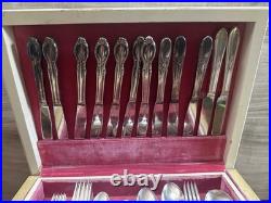 Vintage Wm Rogers Silverplate Flatware Lot Wood Chest 4 Patterns 84 Pc
