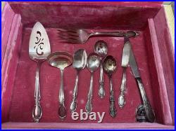 Vintage Wm Rogers Silverplate Flatware Lot Wood Chest 4 Patterns 84 Pc