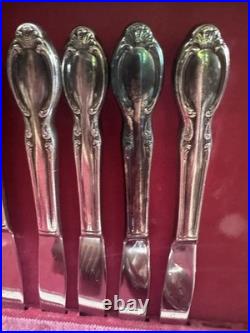 Vintage Wm Rogers Silverplate Flatware Lot Wood Chest 4 Patterns 84 Pc