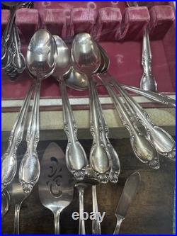 Vintage Wm Rogers Silverplate Flatware Lot Wood Chest 4 Patterns 84 Pc