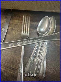 Vintage Wm Rogers Silverplate Flatware Lot Wood Chest 4 Patterns 84 Pc