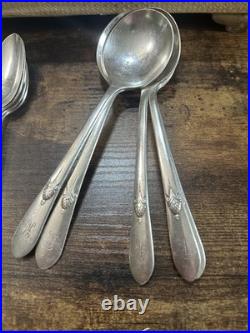 Vintage Wm Rogers Silverplate Flatware Lot Wood Chest 4 Patterns 84 Pc
